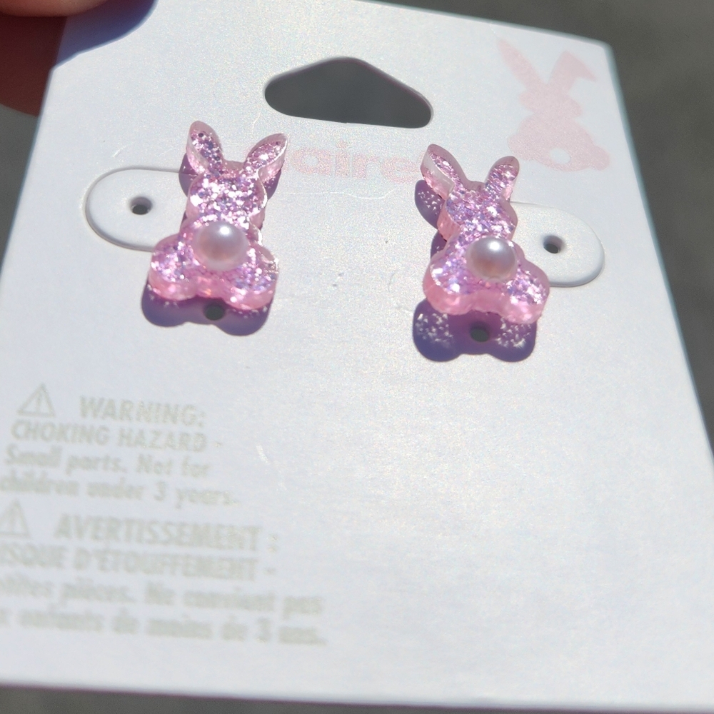Claire's Pink Bunny Earrings - Picture 3 of 3